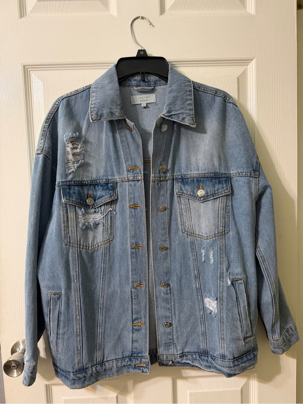 Love Tree Light Blue Distressed Denim Jacket